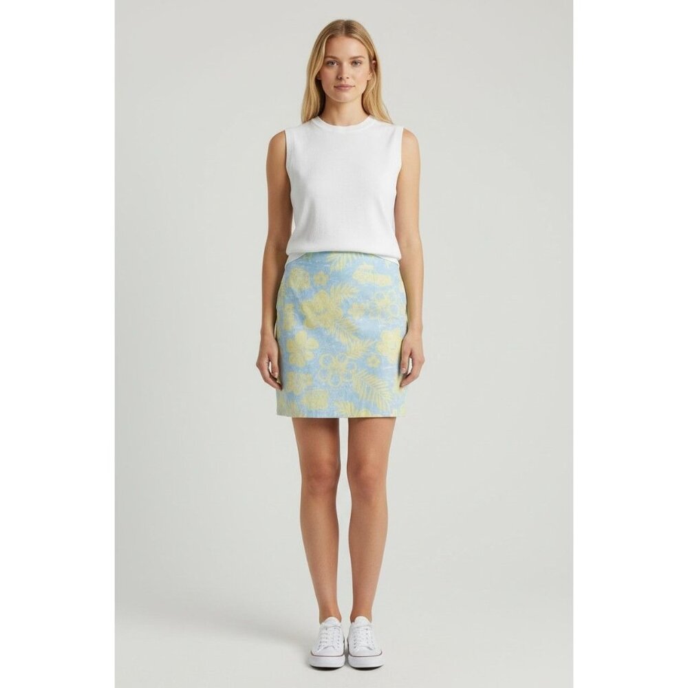 Weekend Traffic Womens Hawaiian Print Wrap Skirt Size 16 Cotton Blend Blue & Yel